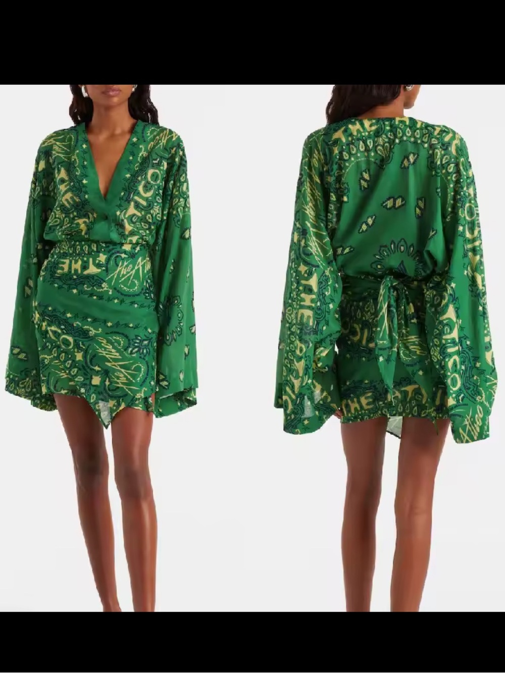 New The ATTICO Inspired Green Bandana Printed V-Neck Wrap Mini Dress. Size S/M